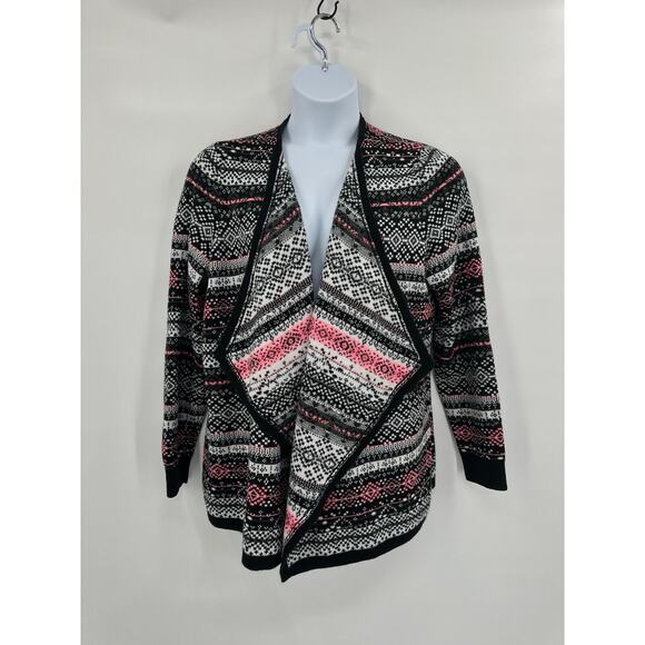 Torrid Sweater Cardigan Womens‎ 2X Black Pink Open Front Cozy Comfort Geometric - Picture 1 of 5